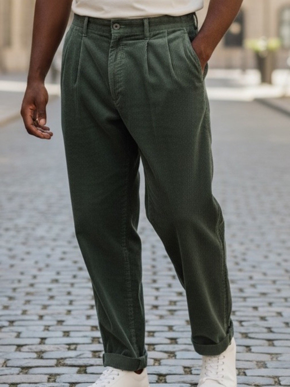 VTG DOCKERS COTTON OLIVE WIDE WHALE CORDUROY TROUSERS W CUFFS GRANDPA CORE 40W